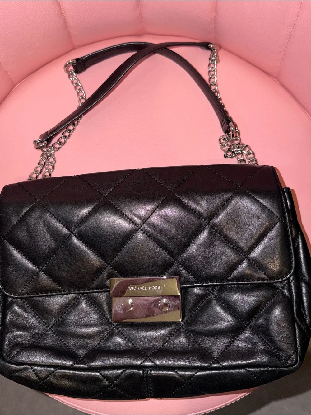Michael Kors Black Quilted Leather Shoulder Bag with Chain Strap